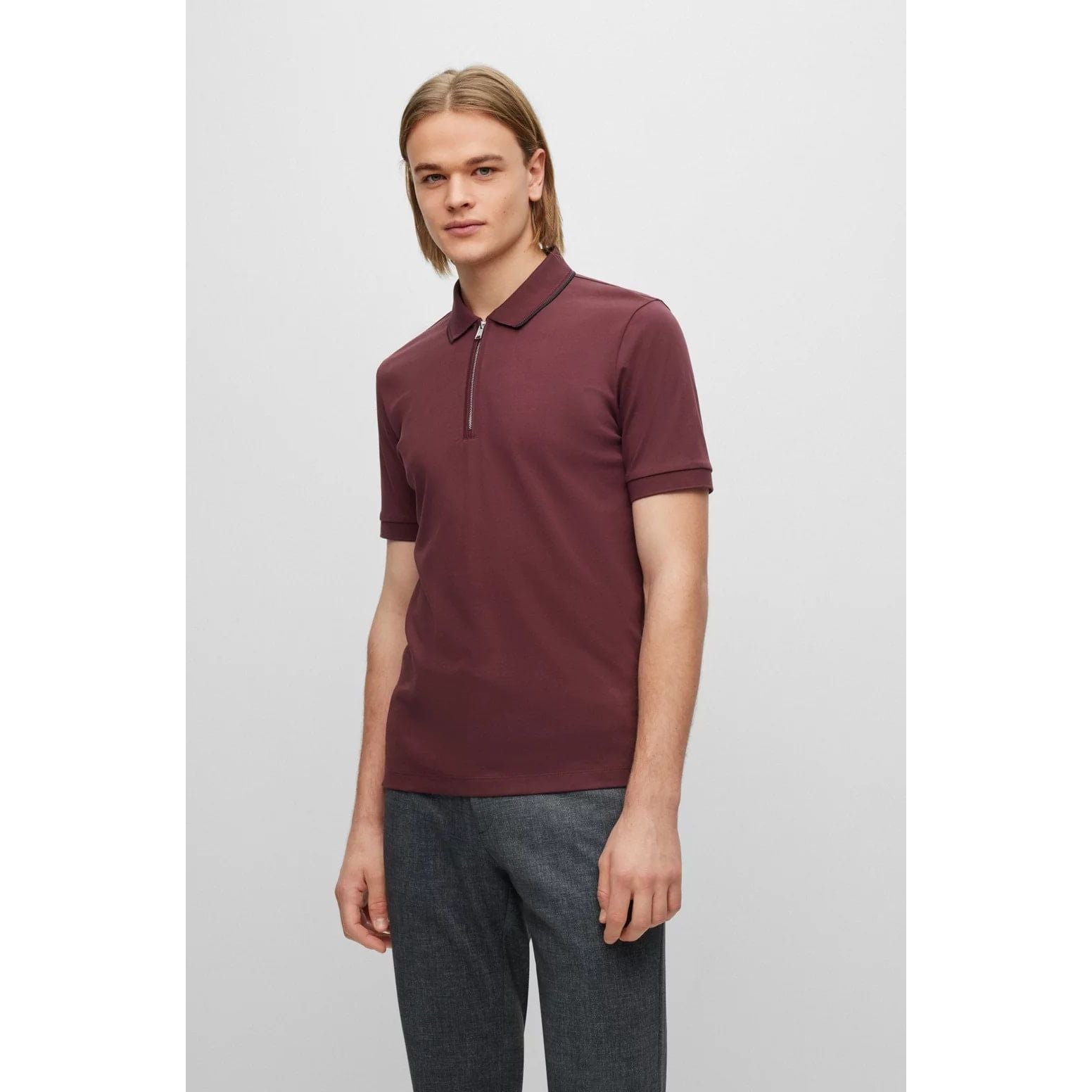 BOSS ZIP-NECK SLIM-FIT POLO SHIRT IN INTERLOCK COTTON - Yooto