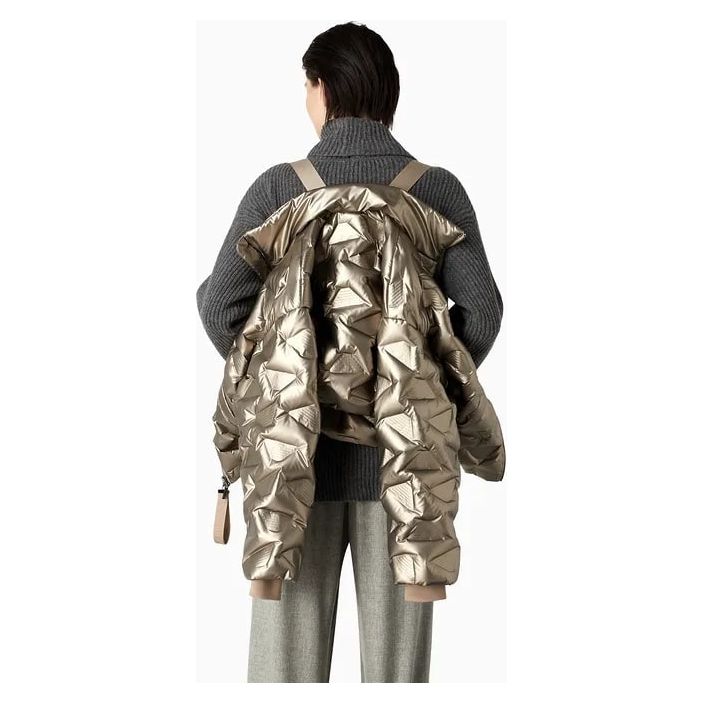 EMPORIO ARMANI SUSTAINABILITY VALUES WATER-REPELLENT JACKET IN SHINY QUILTED NYLON WITH ALL-OVER EMBOSSED EAGLES - Yooto
