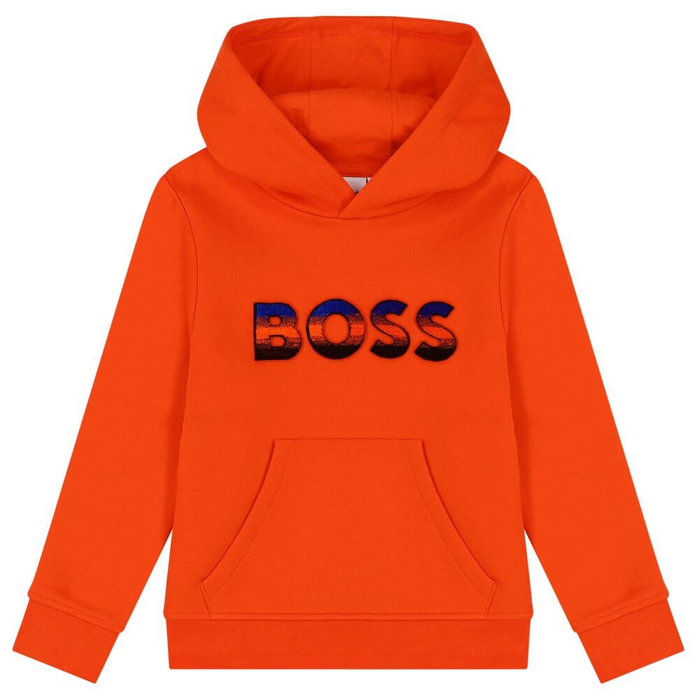 BOSS KIDS COTTON-BLEND HOODIE WITH EMBROIDERED GRADIENT LOGO - Yooto