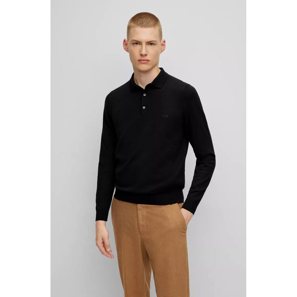 BOSS POLO SWEATER IN VIRGIN WOOL WITH EMBROIDERED LOGO - Yooto