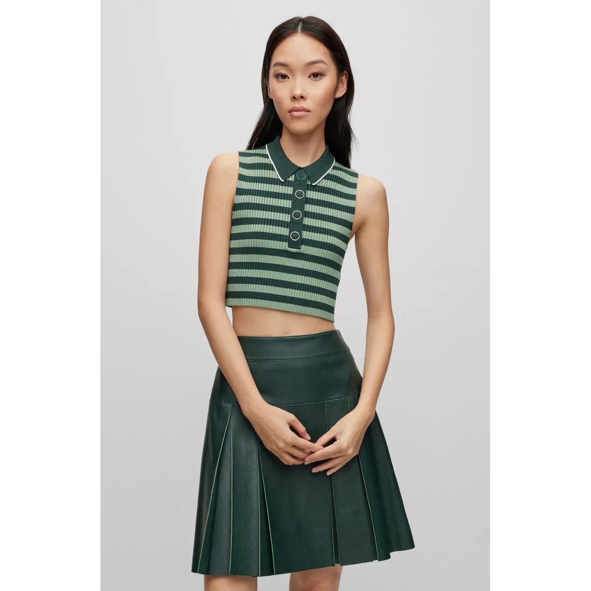 BOSS SLEEVELESS KNITTED TOP WITH HARDWARE-TRIMMED PLACKET - Yooto