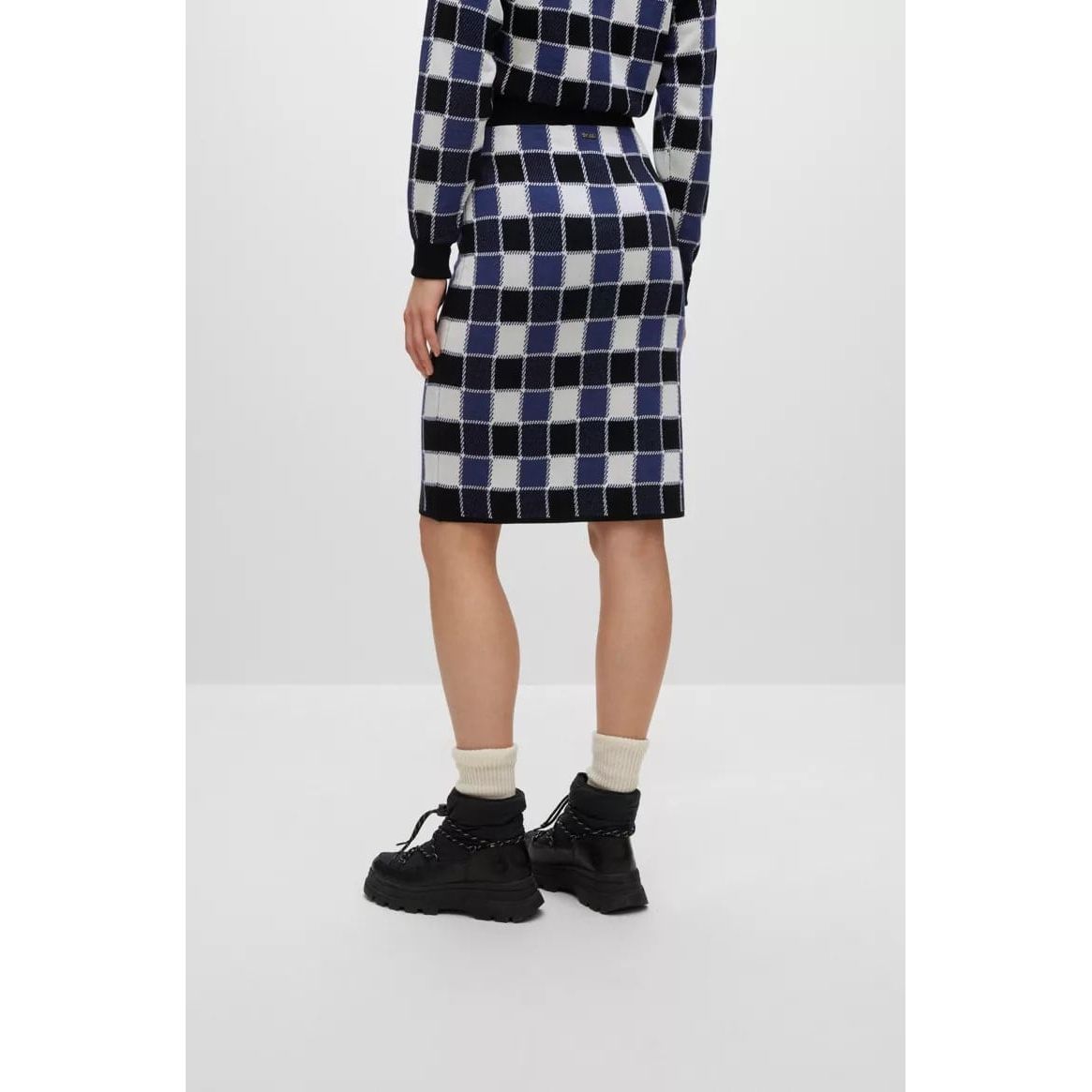 BOSS WOOL-BLEND PENCIL SKIRT WITH CHECK PATTERN - Yooto