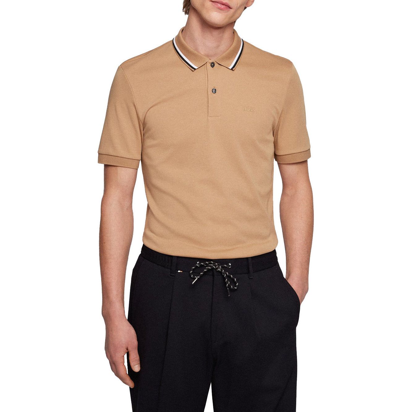 BOSS SLIM-FIT POLO SHIRT IN COTTON WITH STRIPED COLLAR - Yooto