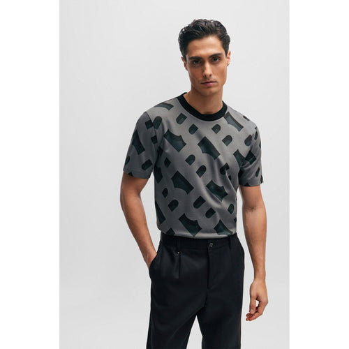 Load image into Gallery viewer, BOSS MONOGRAM-JACQUARD T-SHIRT IN MERCERISED STRETCH COTTON - Yooto
