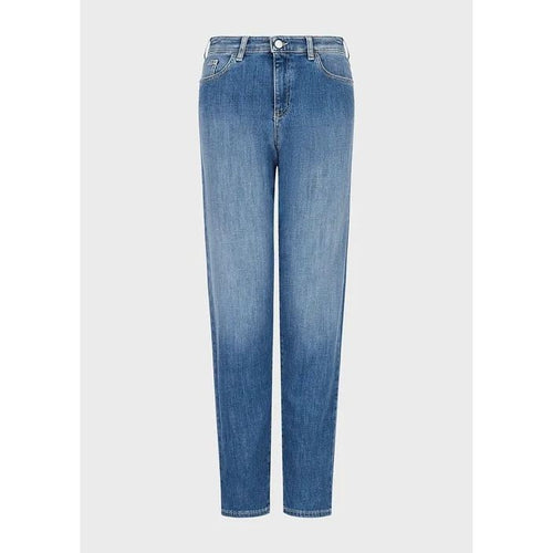 Load image into Gallery viewer, EMPORIO ARMANI J90 MEDIUM-WAISTED, RELAXED-FIT LEG, JEANS IN COMFORT DENIM WITH LASER-CUT EAGLES - Yooto
