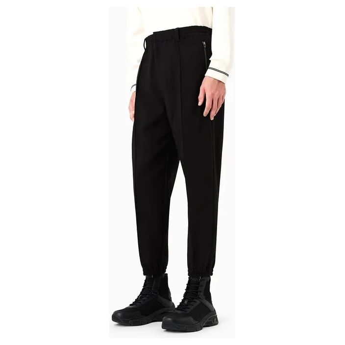 EMPORIO ARMANI SOFT VISCOSE-BLEND TROUSERS WITH CENTRAL RIBS AND ELASTICATED HEM - Yooto