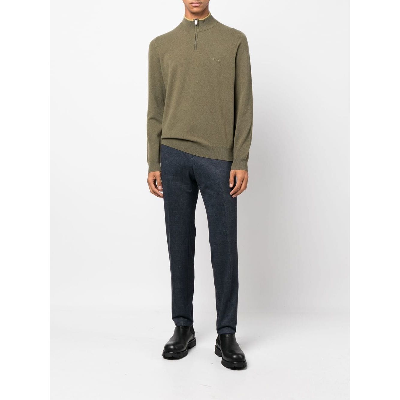 BOSS ZIP-NECK SWEATER IN VIRGIN WOOL WITH EMBROIDERED LOGO - Yooto