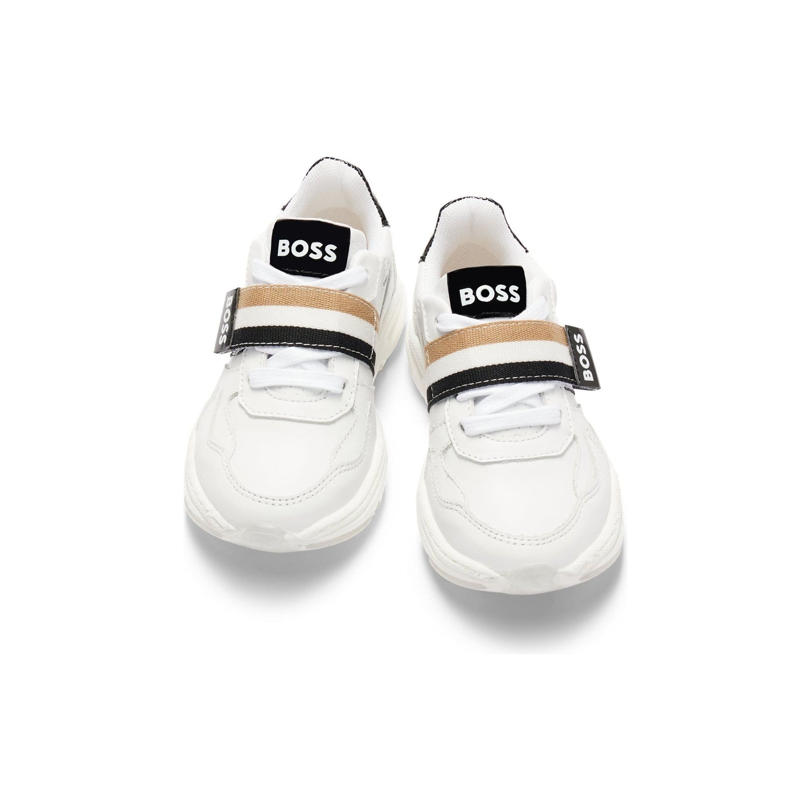 BOSS KIDSLEATHER TRAINERS WITH STRIPES AND LOGOS - Yooto