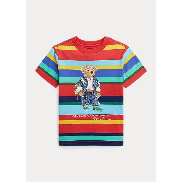 POLO RALPH LAUREN POLO BEAR STRIPED COTTON JERSEY T-SHIRT - Yooto