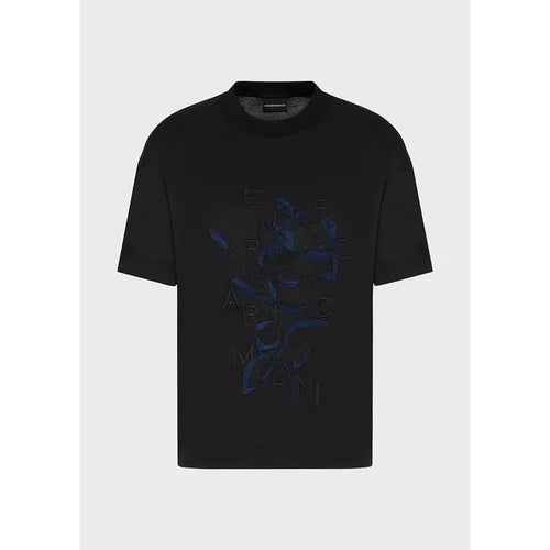 Load image into Gallery viewer, EMPORIO ARMANI TENCEL-BLEND JERSEY T-SHIRT WITH OVERSIZED FLOWER EMBROIDERY AND LOGO - Yooto
