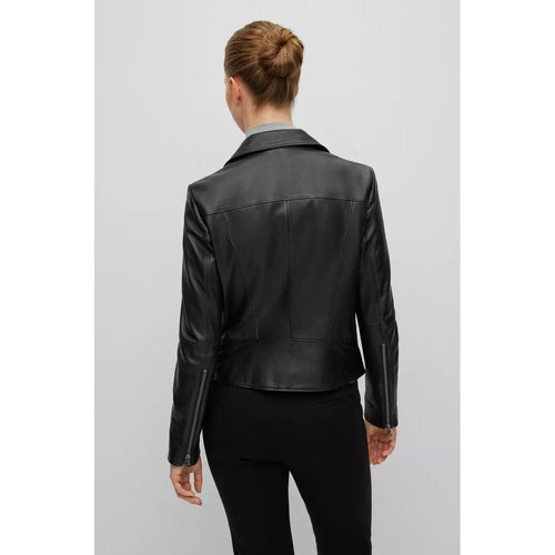 Load image into Gallery viewer, BOSS REGULAR-FIT BIKER JACKET IN OLIVENLEDER WITH MONOGRAM LINING - Yooto
