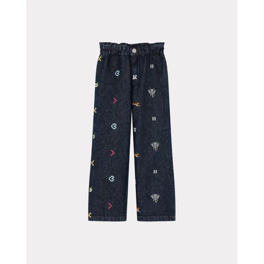 KENZO KIDS 'JUNGLE GAME' EMBROIDERED JEANS - Yooto