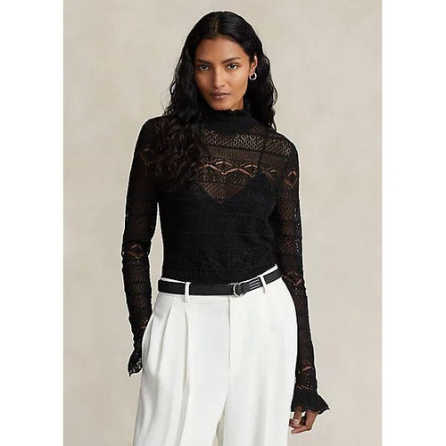 Load image into Gallery viewer, POLO RALPH LAUREN RUFFLE-TRIM POINTELLE-KNIT TOP - Yooto
