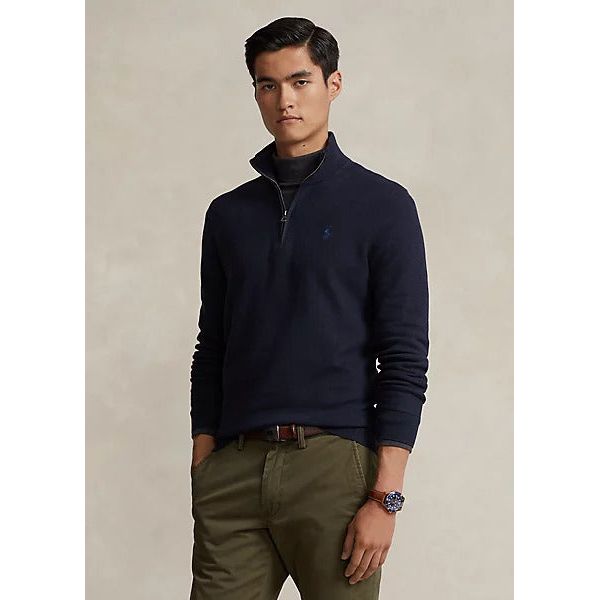 POLO RALPH LAUREN MESH-KNIT COTTON QUARTER-ZIP JUMPER - Yooto