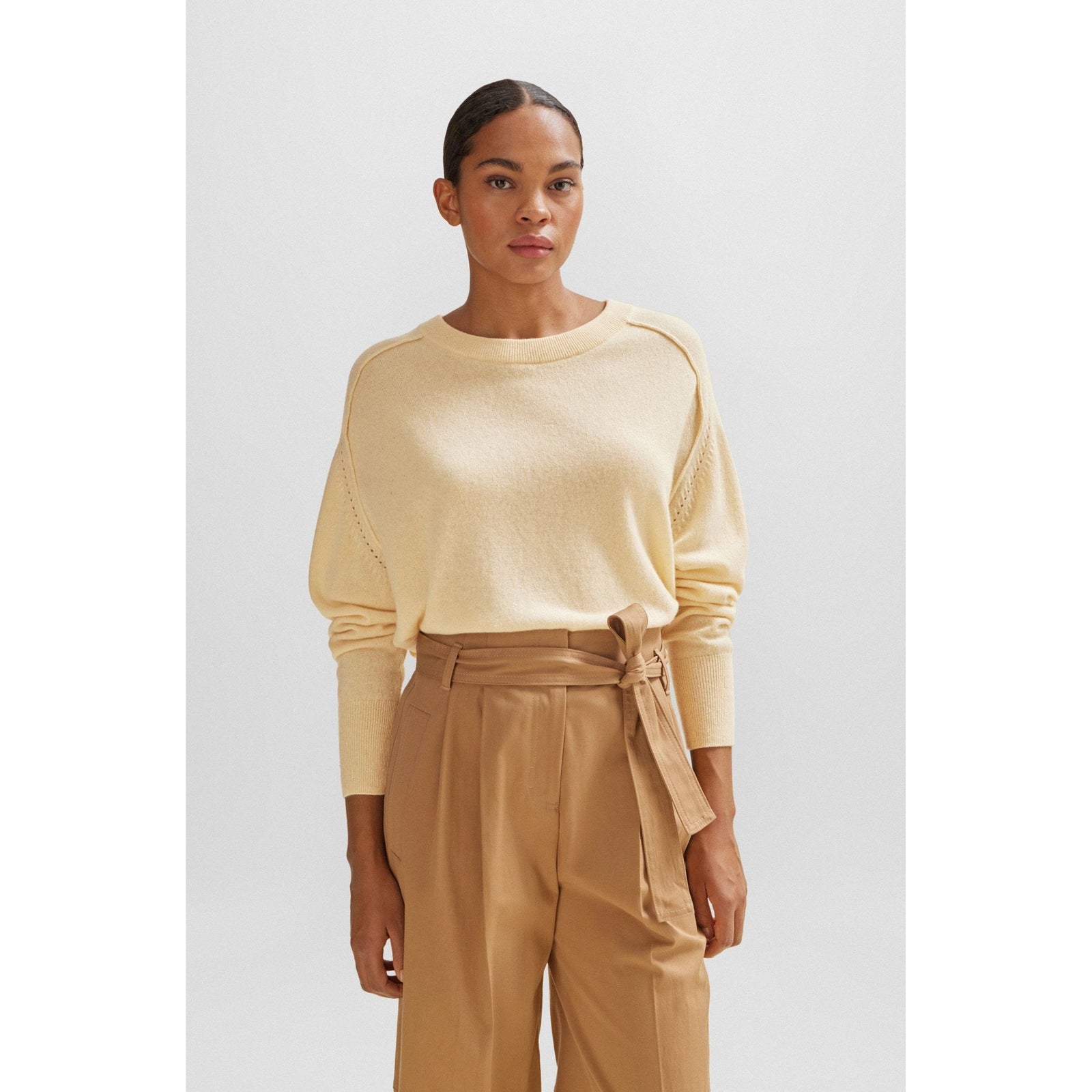 BOSSMELANGE SWEATER IN CASHMERE WITH SEAM DETAILS - Yooto