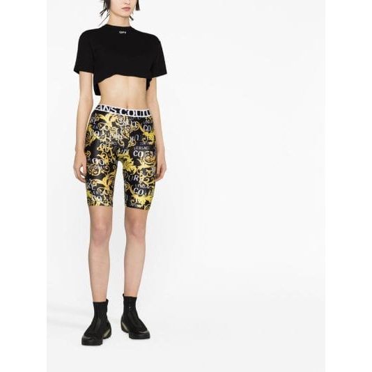 VERSACE JEANS COUTURE BLACK ANG GOLD LEGGINS WITH BAROQUE - Yooto
