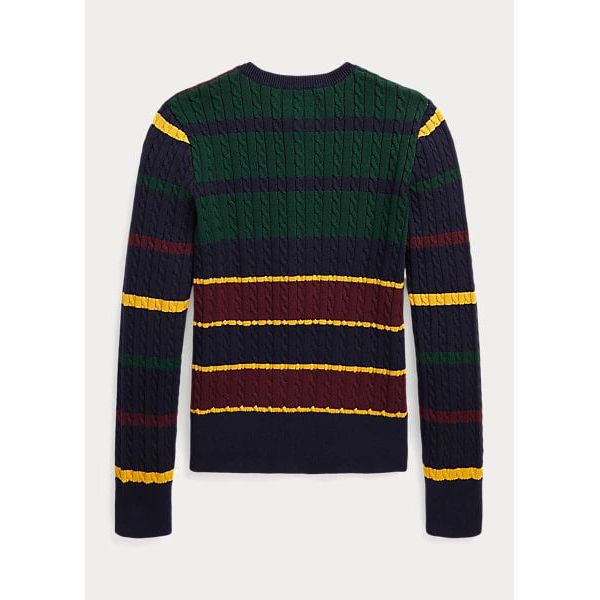 POLO RALPH LAUREN STRIPED MINI-CABLE COTTON CARDIGAN - Yooto