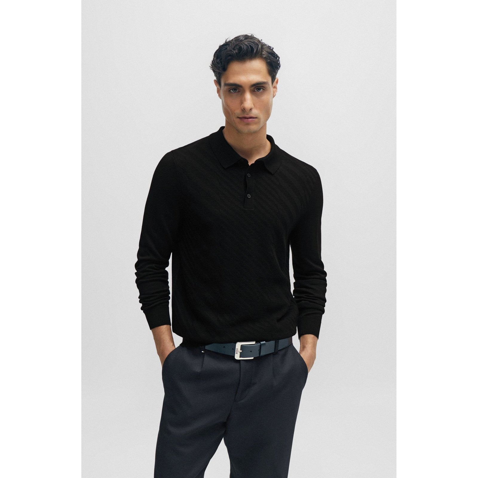 BOSS WOOL-BLEND POLO SHIRT WITH GRAPHIC JACQUARD STRUCTURE - Yooto