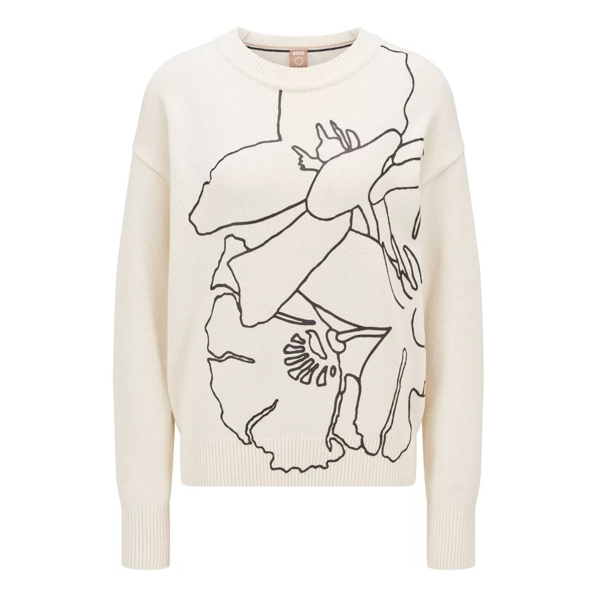 BOSS COTTON-SILK SWEATER WITH ABSTRACT FLOWER PRINT - Yooto