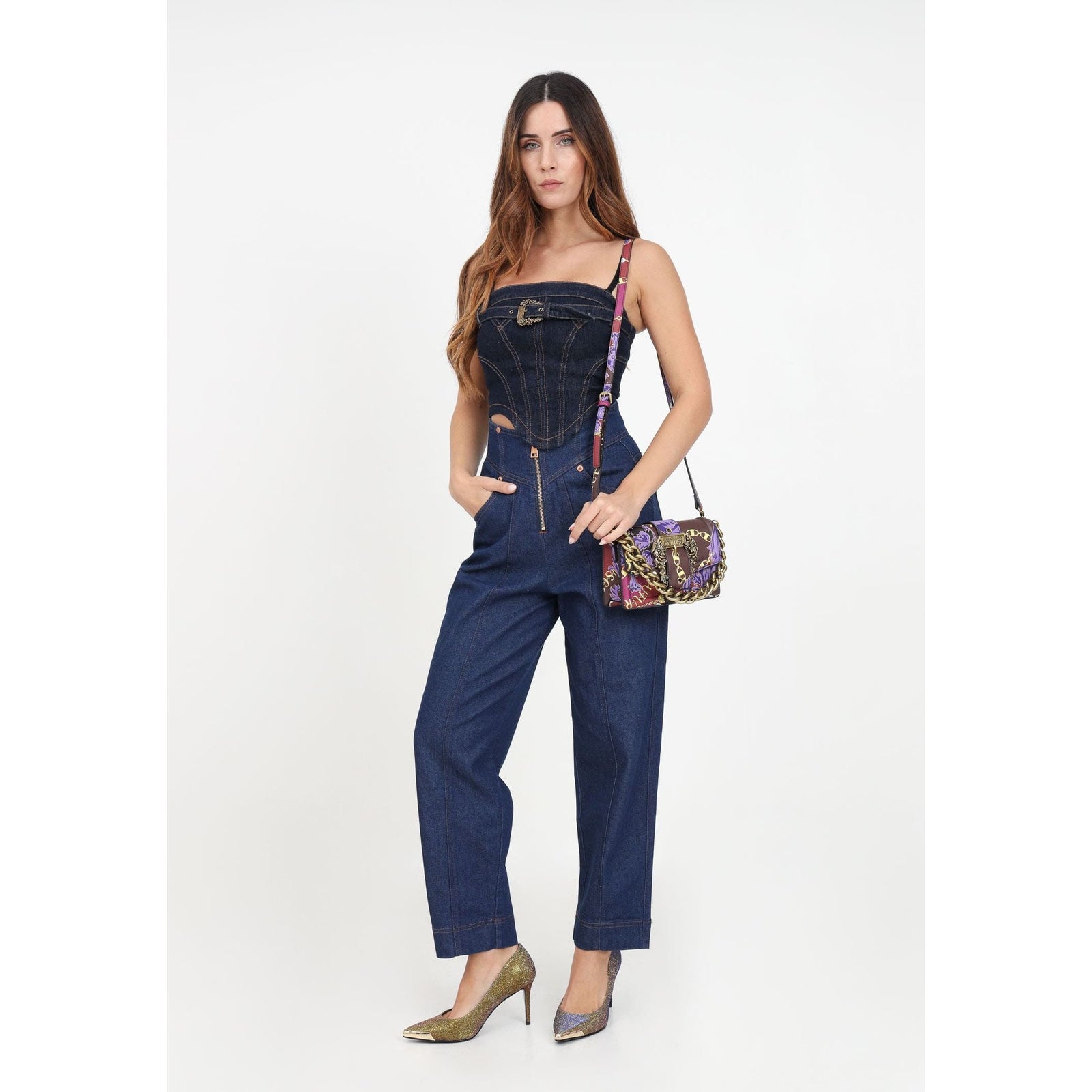 VERSACE JEANS COUTURE HIGH WAISTED DARK DENIM JEANS - Yooto