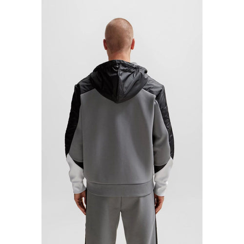 Load image into Gallery viewer, BOSS MIXED-MATERIAL RELAXED-FIT HOODIE WITH LOGO PRINT - Yooto
