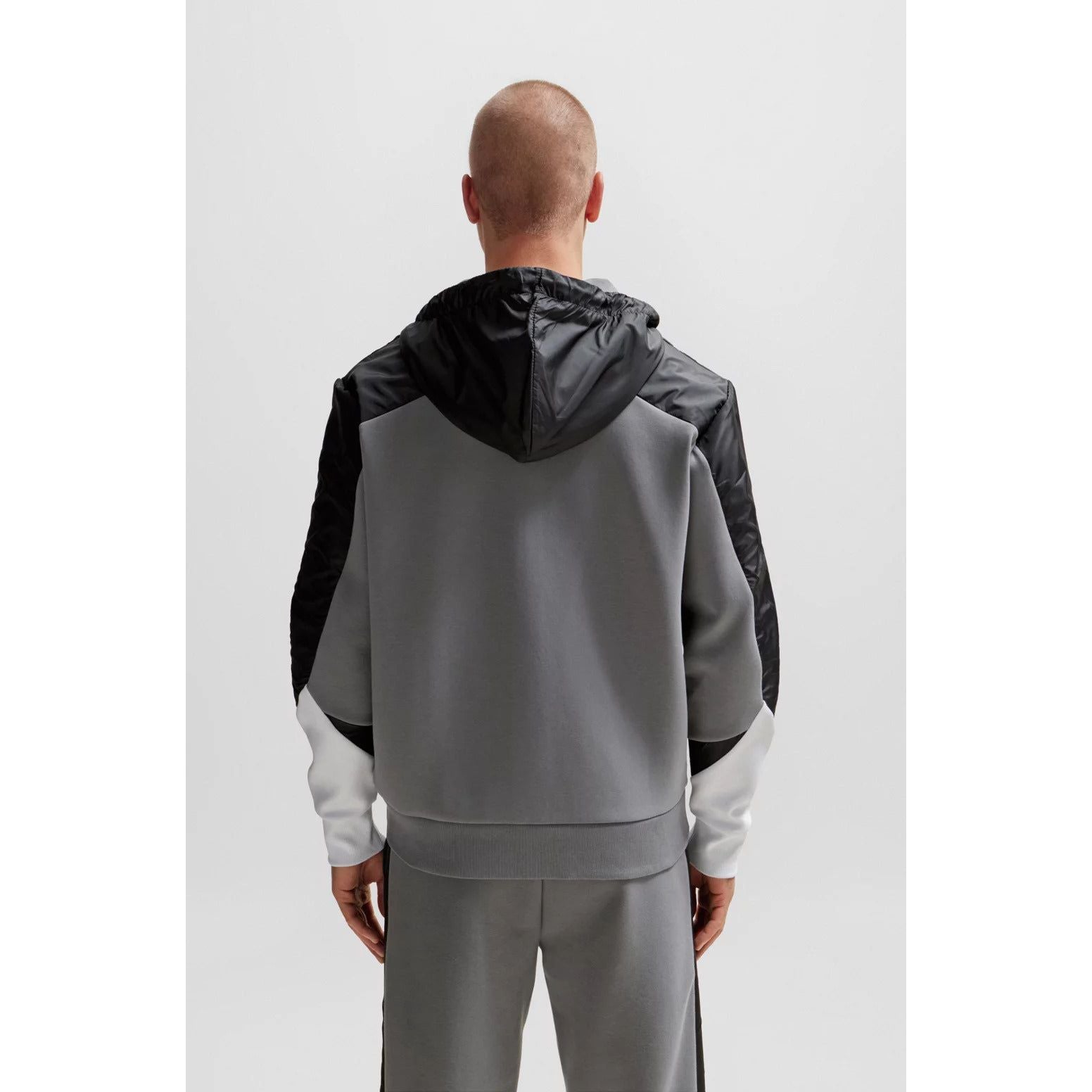 BOSS MIXED-MATERIAL RELAXED-FIT HOODIE WITH LOGO PRINT - Yooto