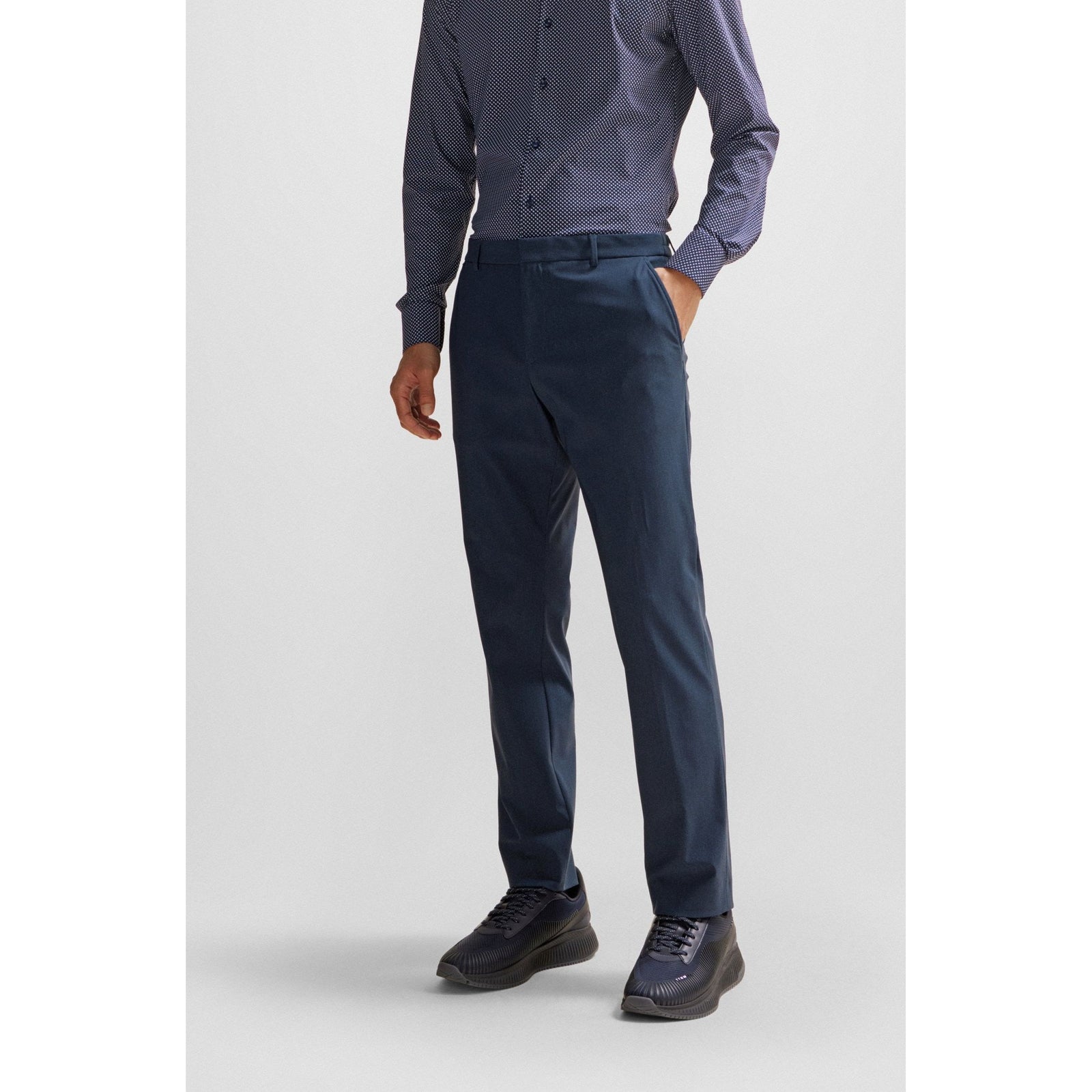 BOSS SLIM-FIT TROUSERS IN MICRO-PATTERNED PERFORMANCE-STRETCH JERSEY - Yooto