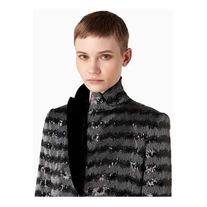 EMPORIO ARMANI CHEVRON MOTIF JACKET WITH ALL-OVER SEQUINS AND VELVET LAPELS - Yooto