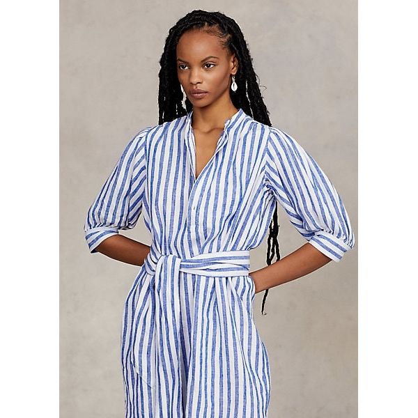 Lauren ralph lauren belted cheap striped dress