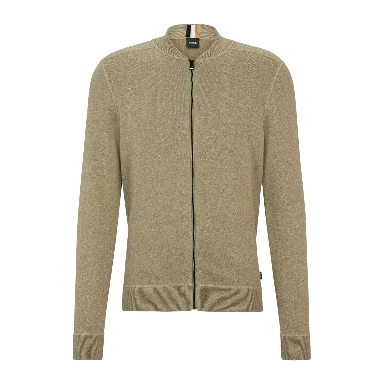 BOSS ZIP-UP KNITTED CARDIGAN IN COTTON AND VIRGIN WOOL - Yooto