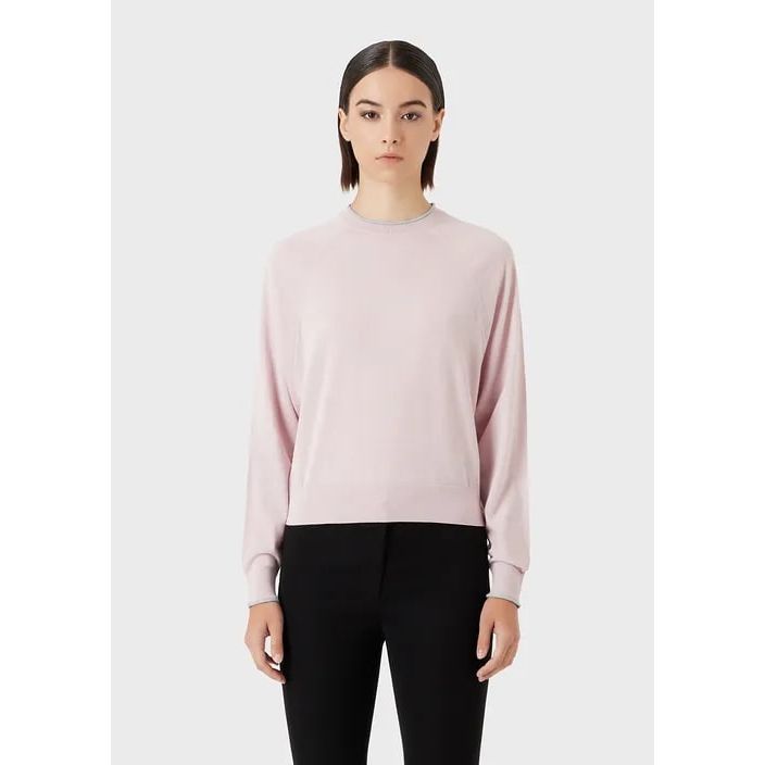 EMPORIO ARMANI FLAT-KNIT VIRGIN WOOL JUMPER WITH CHENILLE DETAILS - Yooto