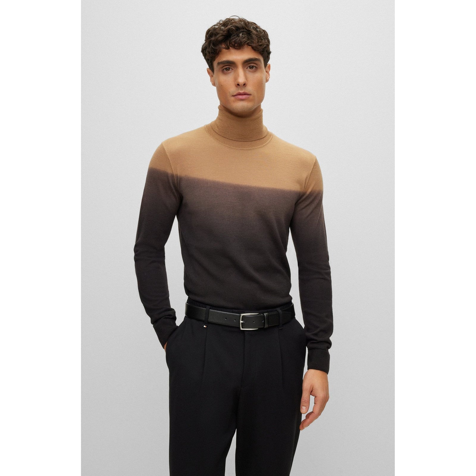 BOSS HIGH-NECK SWEATER IN VIRGIN WOOL AND DÉGRADÉ SILK - Yooto