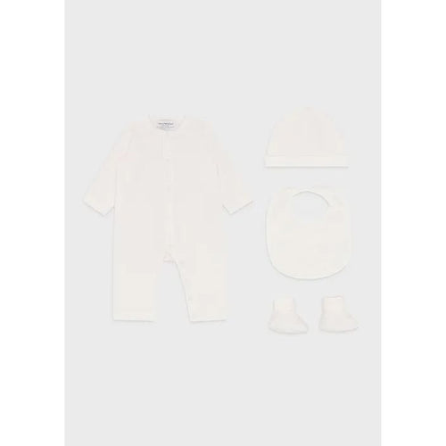 Load image into Gallery viewer, EMPORIO ARMANI KIDS GIFT SET CONSISTING OF OP-ART EAGLE BOOTIES, BIB, ONESIE AND BEANIE - Yooto
