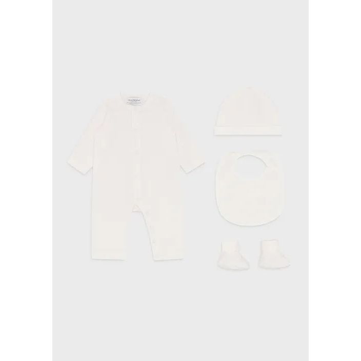 EMPORIO ARMANI KIDS GIFT SET CONSISTING OF OP-ART EAGLE BOOTIES, BIB, ONESIE AND BEANIE - Yooto