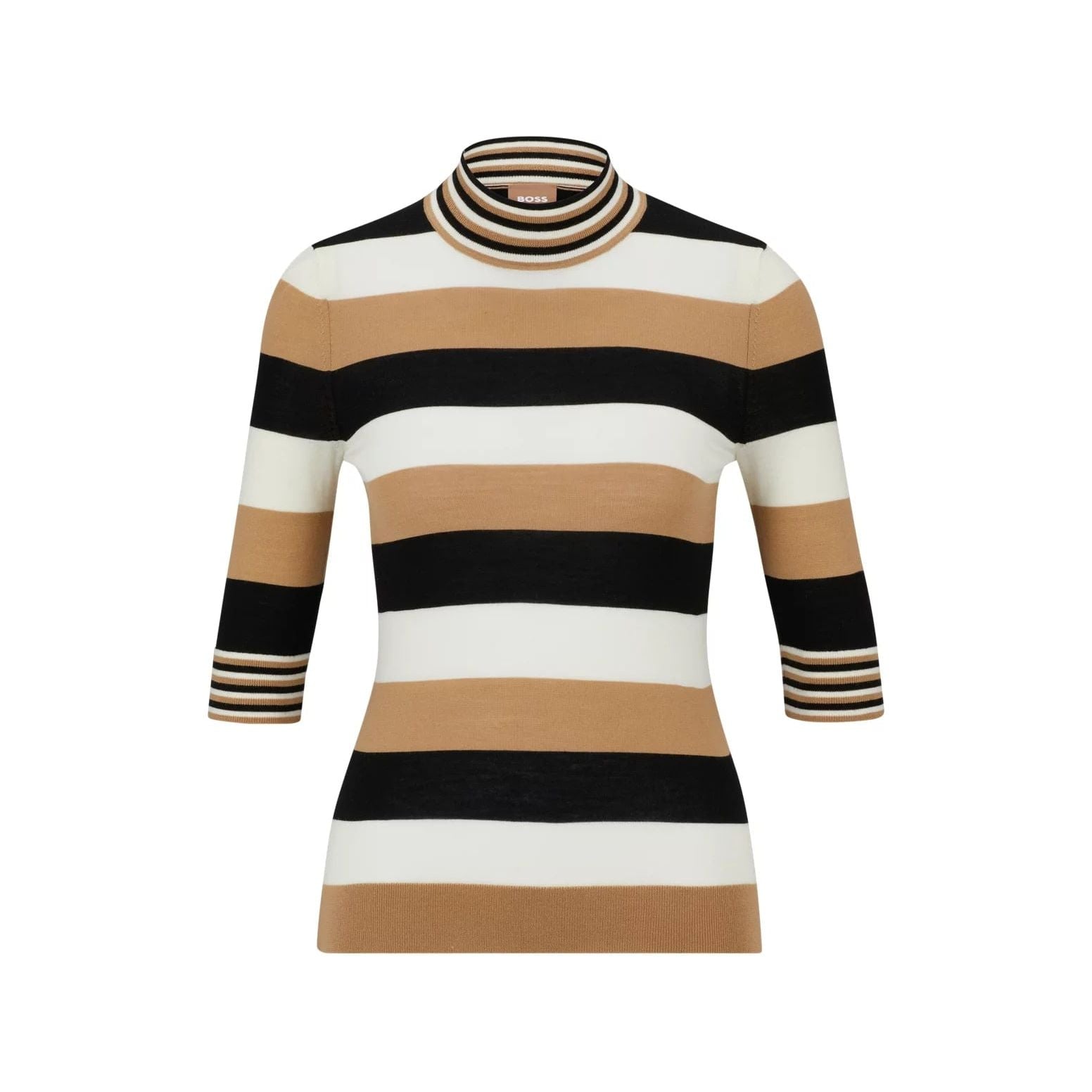 BOSS VIRGIN-WOOL CREW-NECK SWEATER WITH BLOCK STRIPES - Yooto