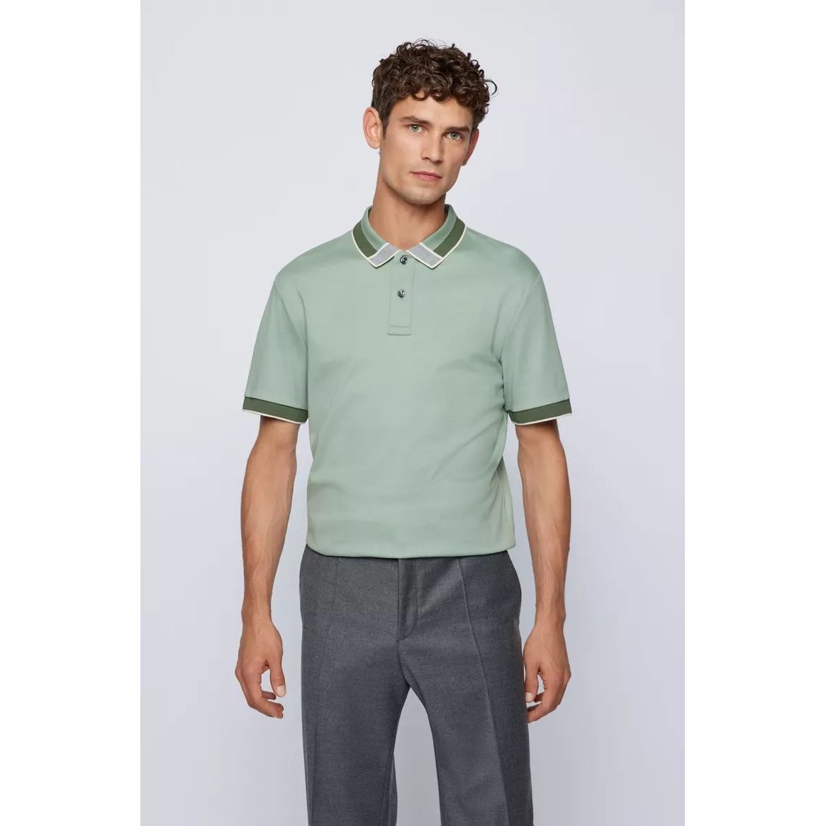 BOSS INTERLOCK-COTTON POLO SHIRT WITH COLOUR-BLOCKED COLLAR - Yooto