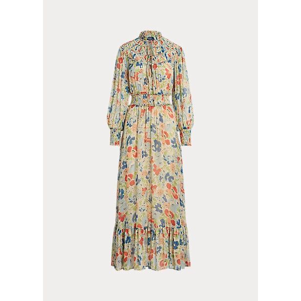 POLO RALPH LAUREN FLORAL CRINKLED GEORGETTE DRESS - Yooto