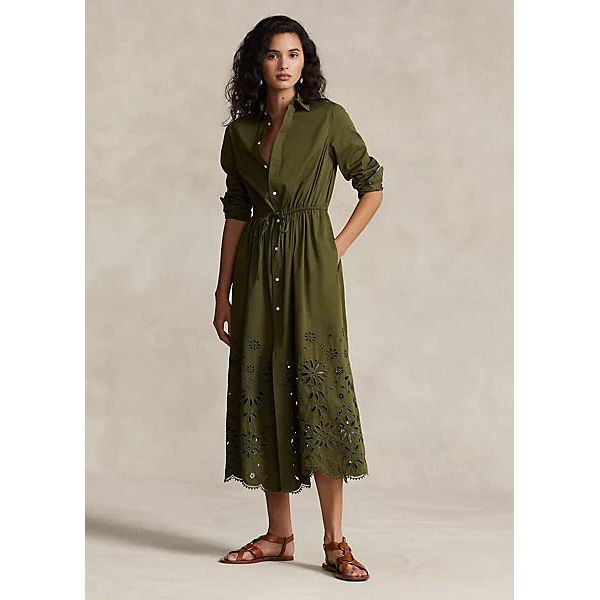 POLO RALPH LAUREN EYELET-EMBROIDERED COTTON SHIRTDRESS - Yooto