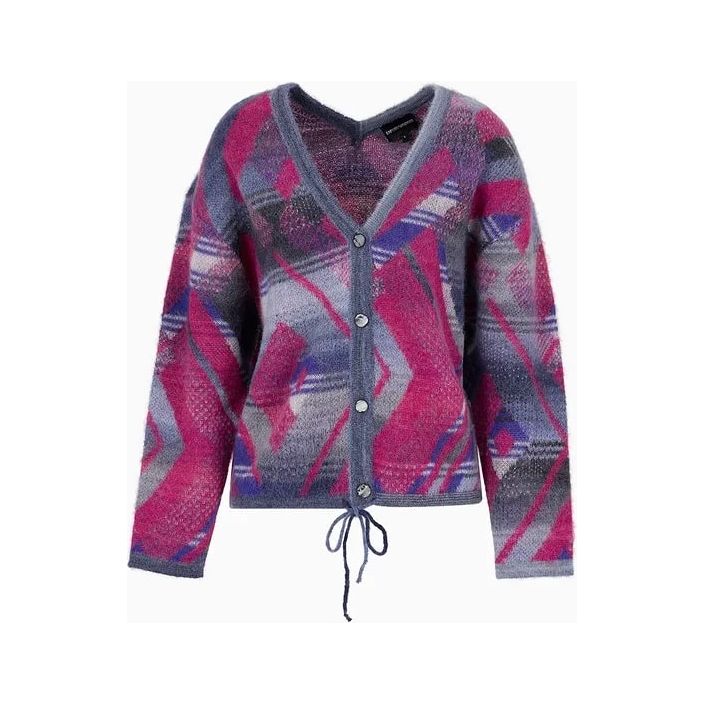 EMPORIO ARMANI CARDIGAN IN A BRUSHED MULTICOLOURED JACQUARD ALPACA AND MOHAIR BLEND - Yooto