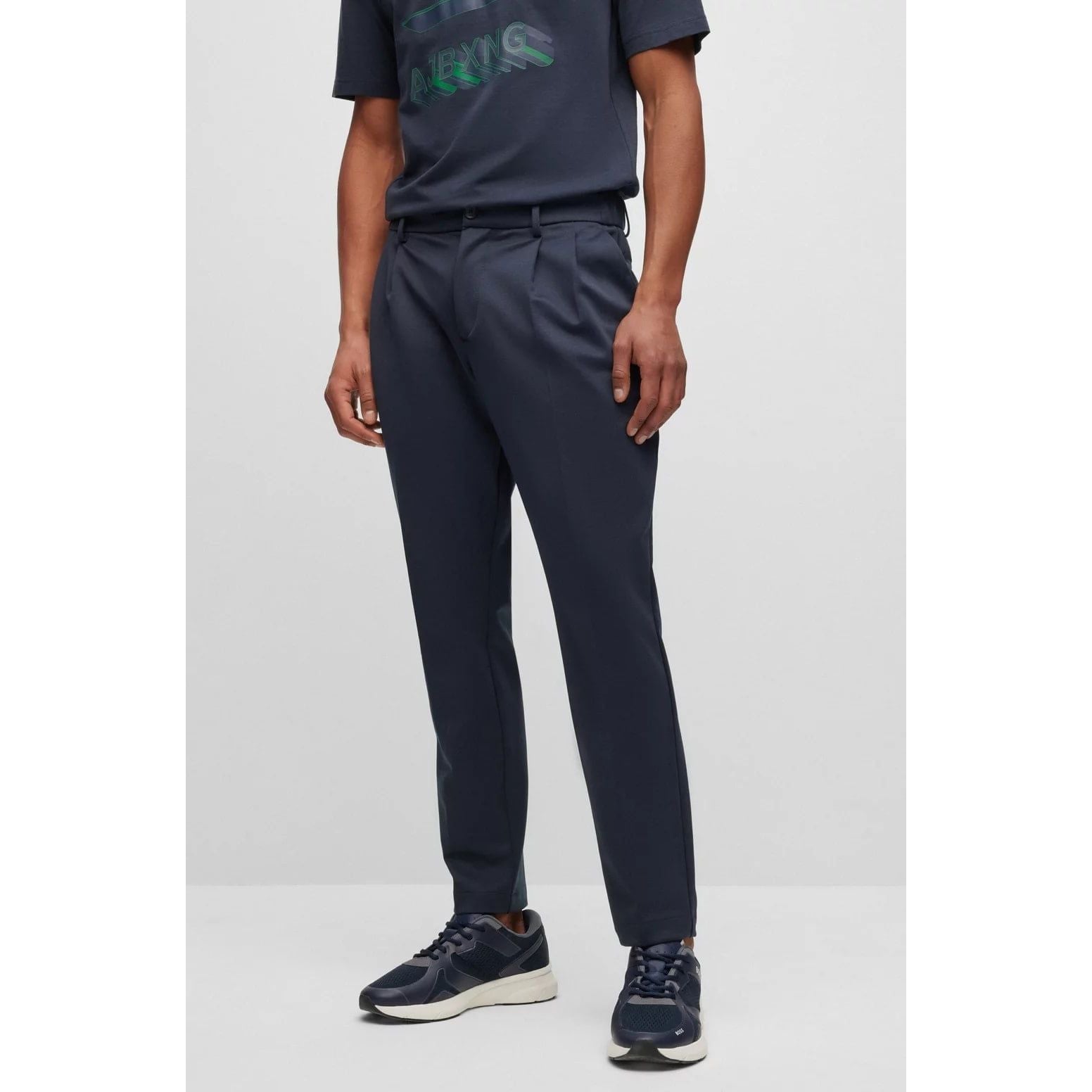 BOSS BOSS X AJBXNG TAPERED-FIT TROUSERS IN STRETCH JERSEY WITH FRONT PLEATS - Yooto