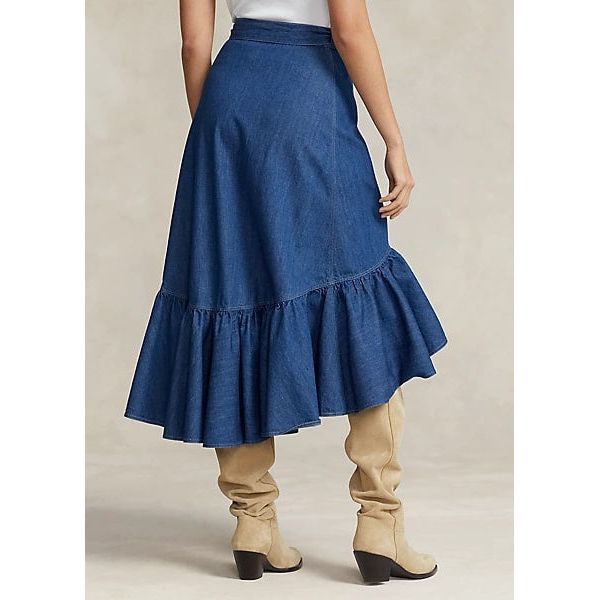 POLO RALPH LAUREN WRAP SKIRT IN CHAMBRAY AND RUFFLES - Yooto