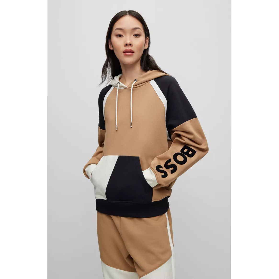 BOSS COTTON-TERRY HOODIE WITH COLOUR-BLOCKING AND LOGO - Yooto