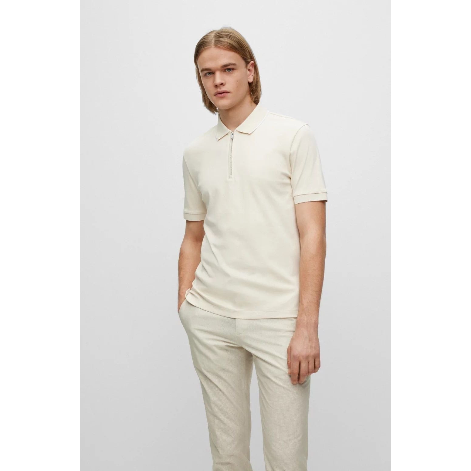 BOSS ZIP-NECK SLIM-FIT POLO SHIRT IN INTERLOCK COTTON - Yooto