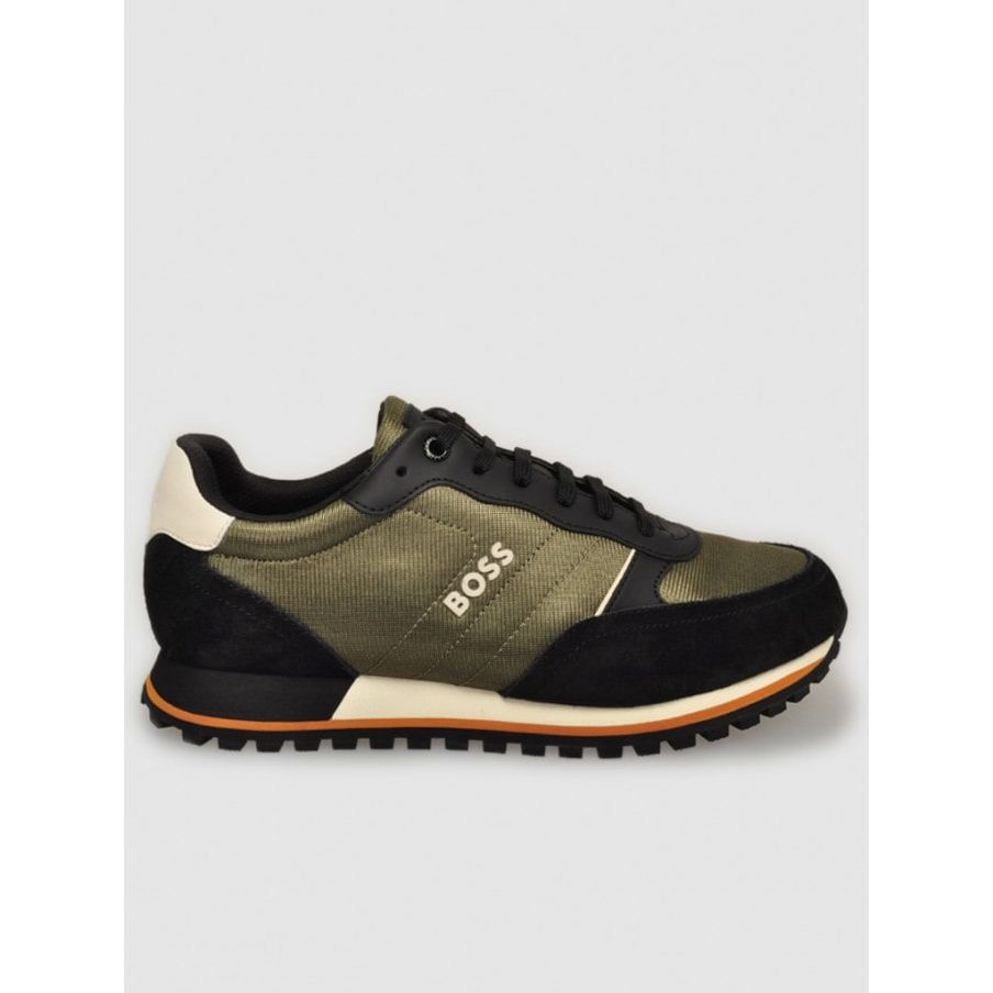 BOSS RUNNING-STYLE TRAINERS IN MIXED MATERIALS WITH RAISED LOGO - Yooto