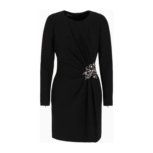 Load image into Gallery viewer, EMPORIO ARMANI LONG-SLEEVED DRESS IN CADY CRÊPE WITH DRAPING AND BRODERIE ANGLAISE - Yooto
