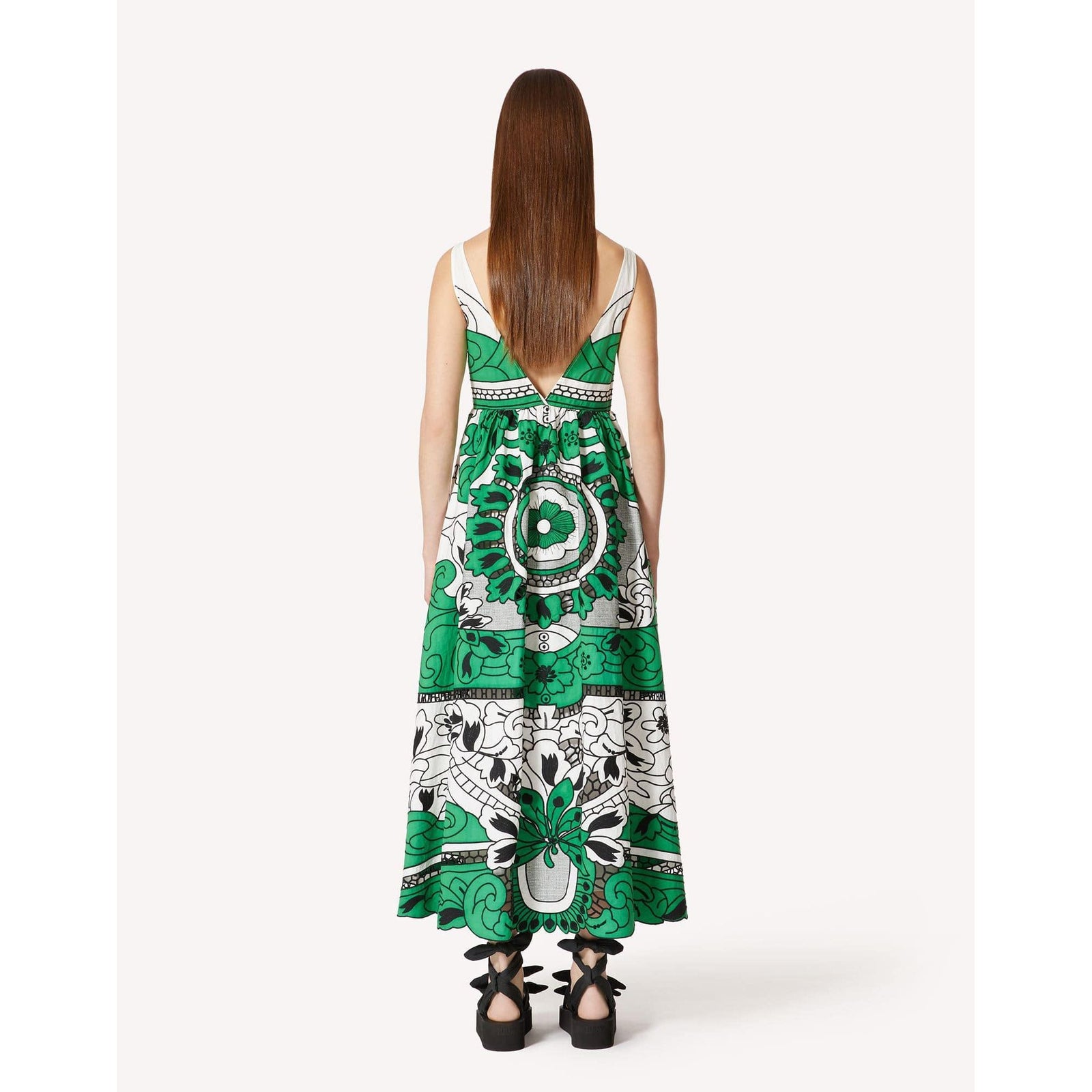 RED VALENTINO COTTON DRESS WITH FLORAL CUT-OUT EMBROIDERY - Yooto