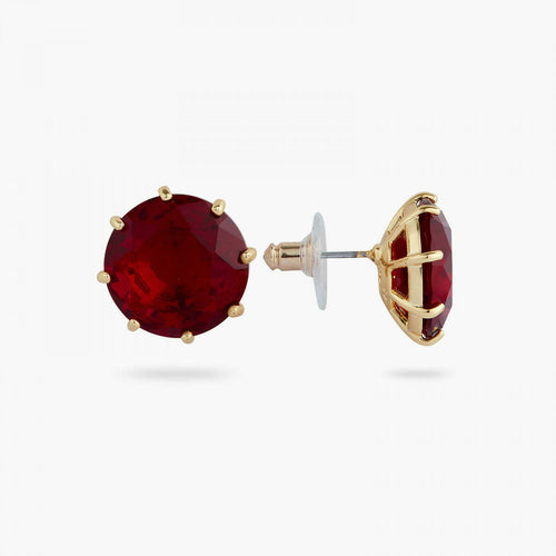 Load image into Gallery viewer, GARNET RED DIAMANTINE ROUND STONE POST EARRINGS - Yooto
