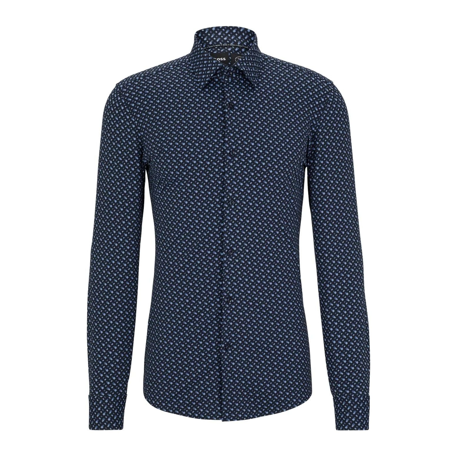 BOSS SLIM-FIT SHIRT IN MONOGRAM-PRINT PERFORMANCE-STRETCH FABRIC - Yooto