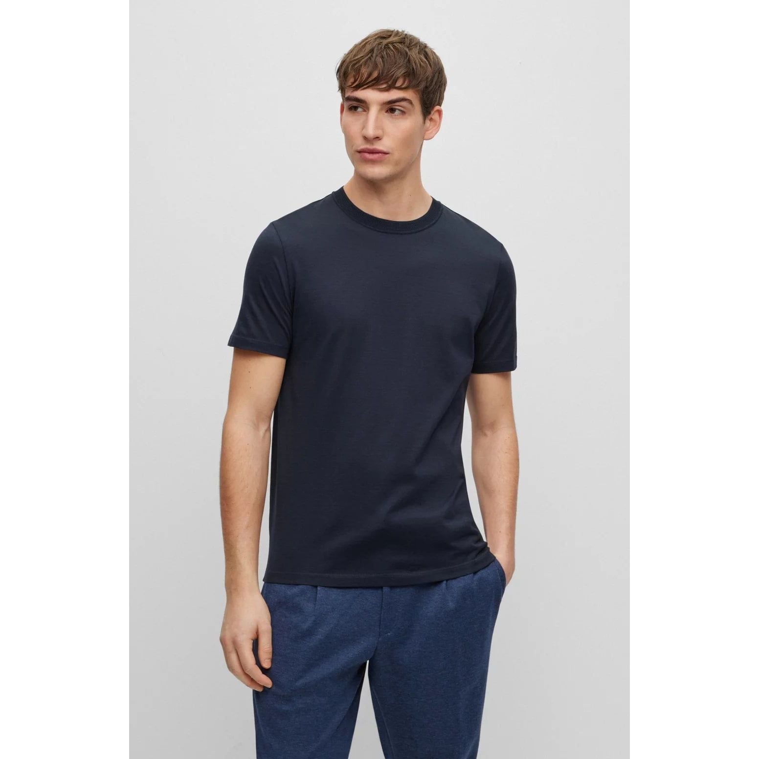 BOSS SILK-COTTON SLIM-FIT T-SHIRT WITH FINELINE STRIPES - Yooto