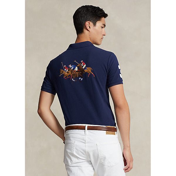 POLO RALPH LAUREN CUSTOM SLIM TRIPLE-PONY MESH POLO SHIRT - Yooto